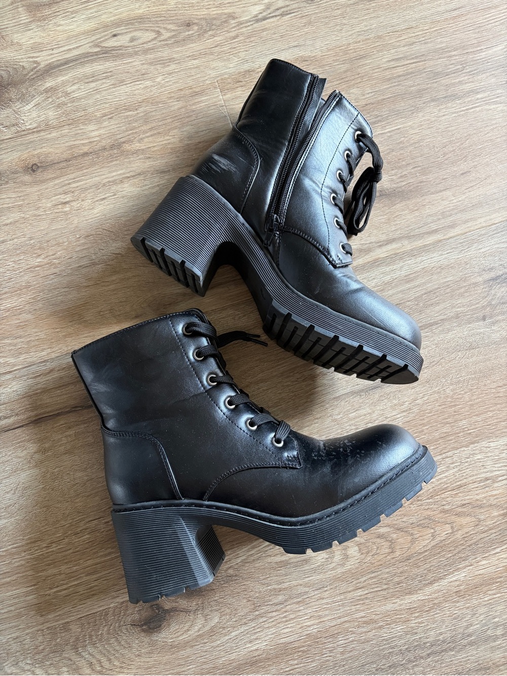 Black Lace-Up Chunky Heel Ankle Boots - Women